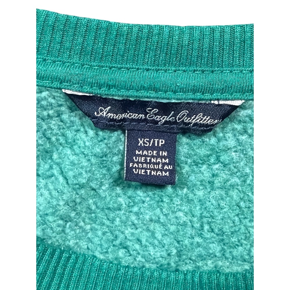 American Eagle‎ Outfitters Green Pullover Sweatshirt Women's XS Logo Crew Fleece - Picture 3 of 8